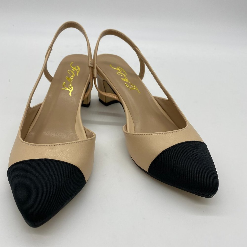 FOWT Pointy Toe Chunky Slingback Heels Pumps Shoes